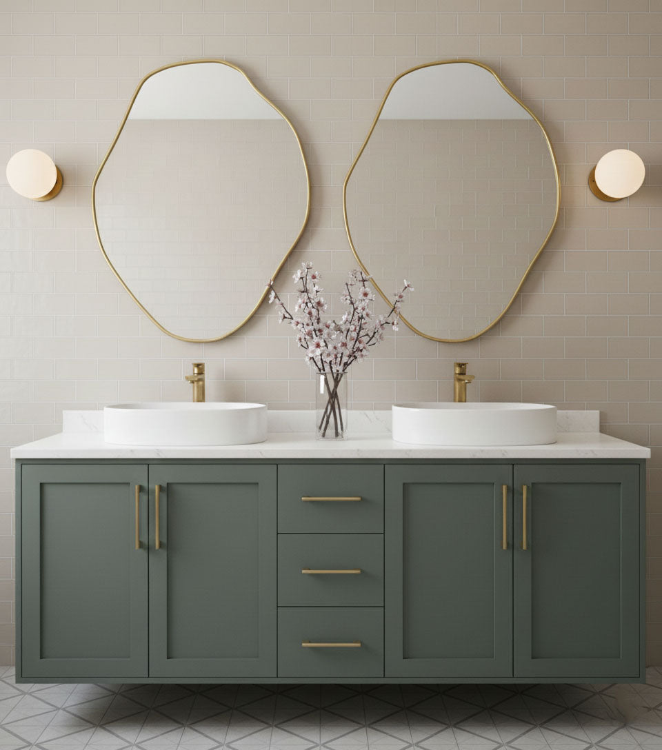 Varaudu Freeform Brass Accent Mirror Handmade Mirror - Antique Brass Bathroom Mirror, Vanity Wall Decor