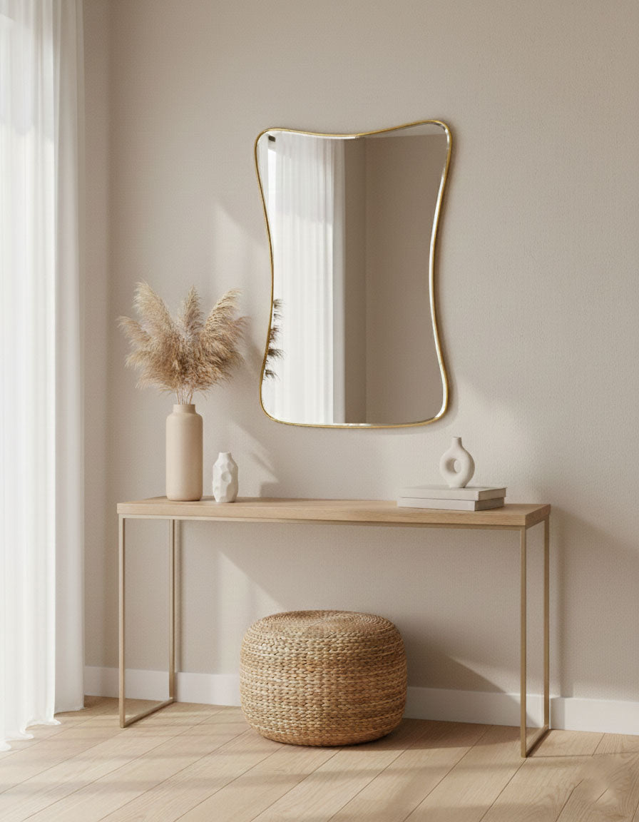 Varaudu Cloud Curve Rectangle Mirror Handmade Mirror - Antique Brass Bathroom Mirror, Vanity Wall Decor