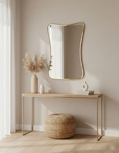 Varaudu Cloud Curve Rectangle Mirror Handmade Mirror - Antique Brass Bathroom Mirror, Vanity Wall Decor