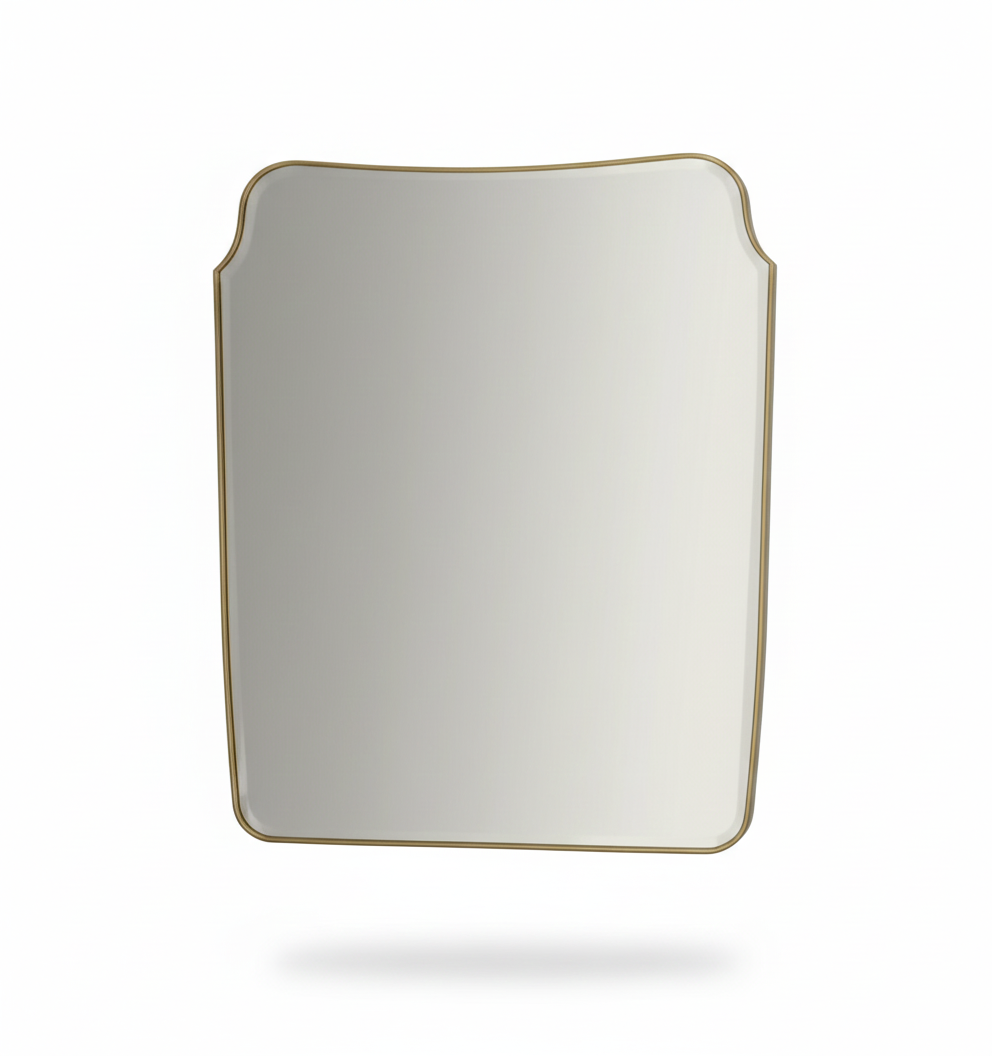 Varaudu Rounded Crest Rectangle Brass Mirror - Antique Brass Bathroom Mirror, Vanity Wall Decor