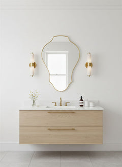 Varaudu Curved Tulip Shield Mirror Unlacquered Brass Mirror - Antique Brass Bathroom Mirror, Vanity Wall Decor