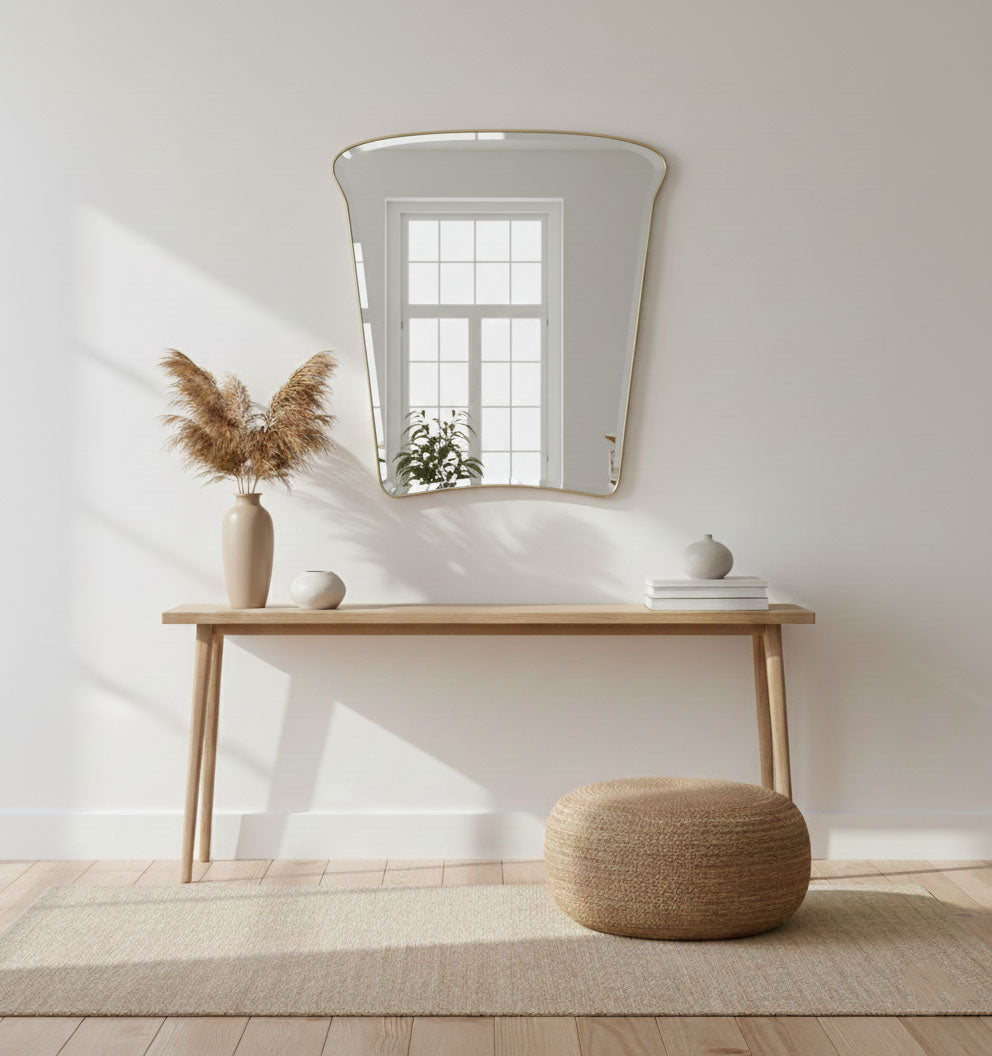 Varaudu Brass Wall Mirror Modern Handmade Design - Antique Brass Bathroom Mirror, Vanity Wall Decor
