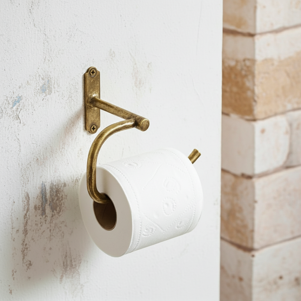 Antique Brass Toilet Paper Holder – Wall Mounted Vintage Bathroom Roll Hook