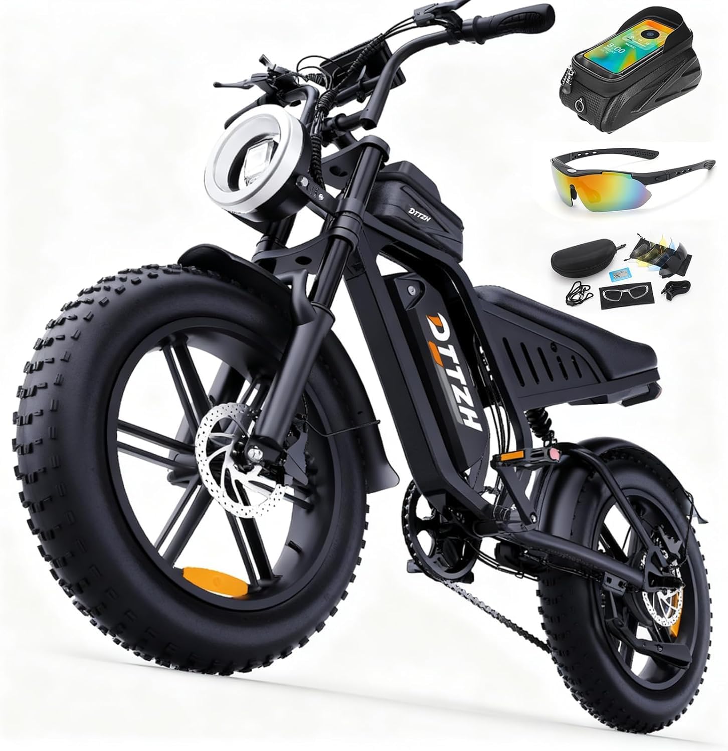 Electric Bicycle with Removable Battery, Dual Suspension, 7-Speed Gears, 20-Inch Fat Tires, LCD Display, Adult Use