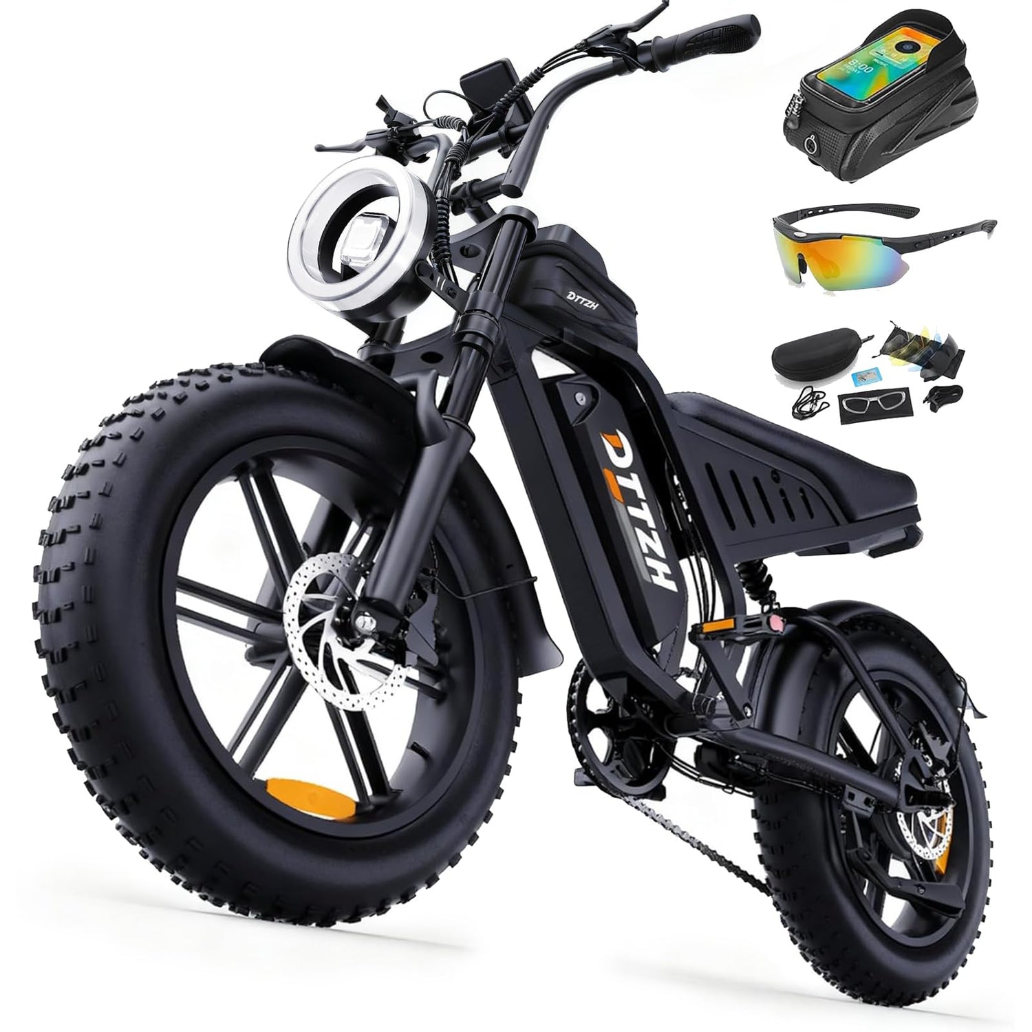 Electric Bicycle with Removable Battery, Dual Suspension, 7-Speed Gears, 20-Inch Fat Tires, LCD Display, Adult Use