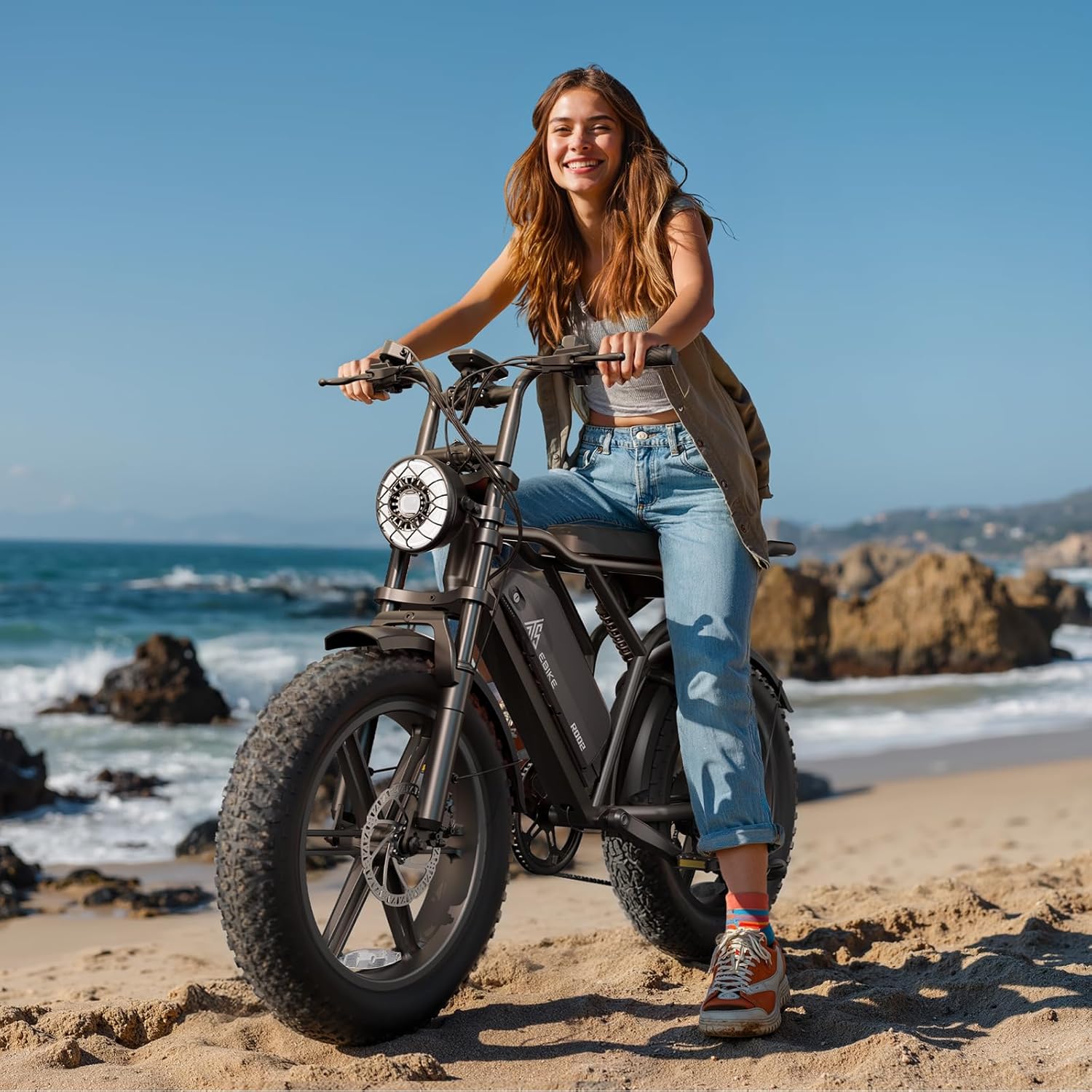 Electric Bicycle with Removable 48V Battery, Dual Suspension, 7-Speed Gears, 20-Inch Fat Tires, LCD Display