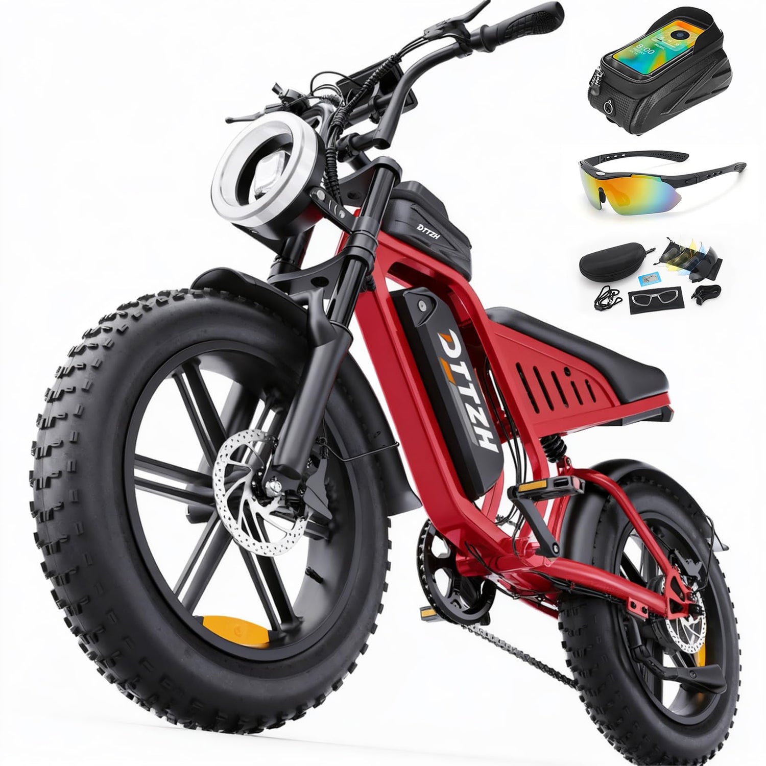 Electric Bicycle with Removable Battery, Dual Suspension, 7-Speed Gears, 20-Inch Fat Tires, LCD Display, Adult Use