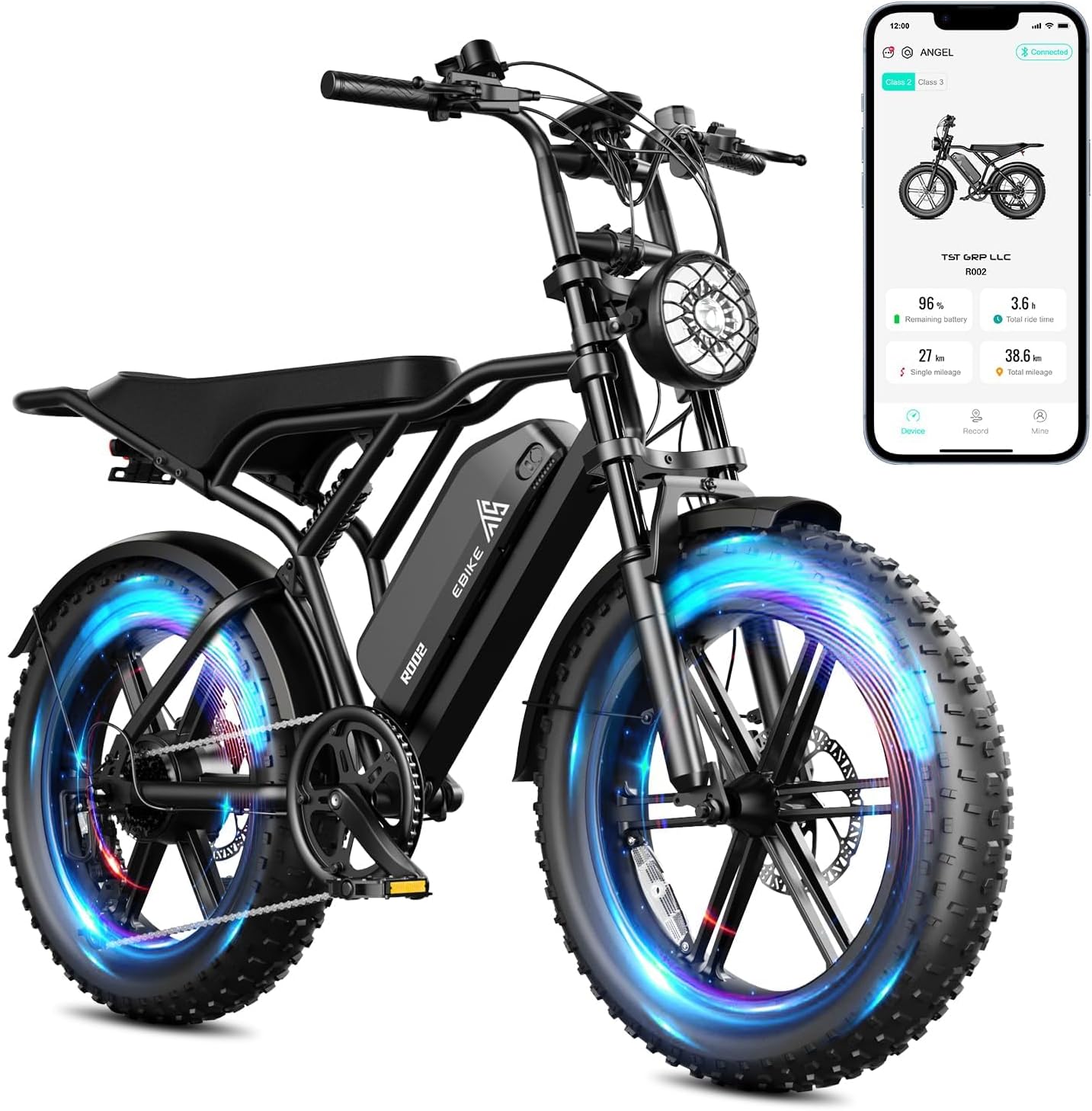 Electric Bicycle with Removable 48V Battery, Dual Suspension, 7-Speed Gears, 20-Inch Fat Tires, LCD Display