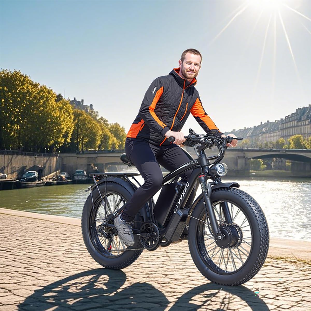 Electric Bicycle with Dual Assist, Removable 52V Battery, 7-Speed Gears, 24-Inch Fat Tires