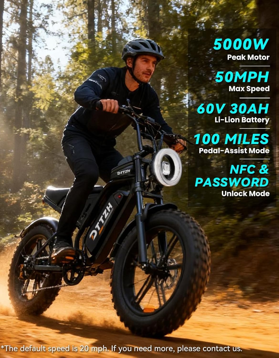 Electric Bicycle with Removable Battery, Dual Suspension, 7-Speed Gears, 20-Inch Fat Tires, LCD Display, Adult Use