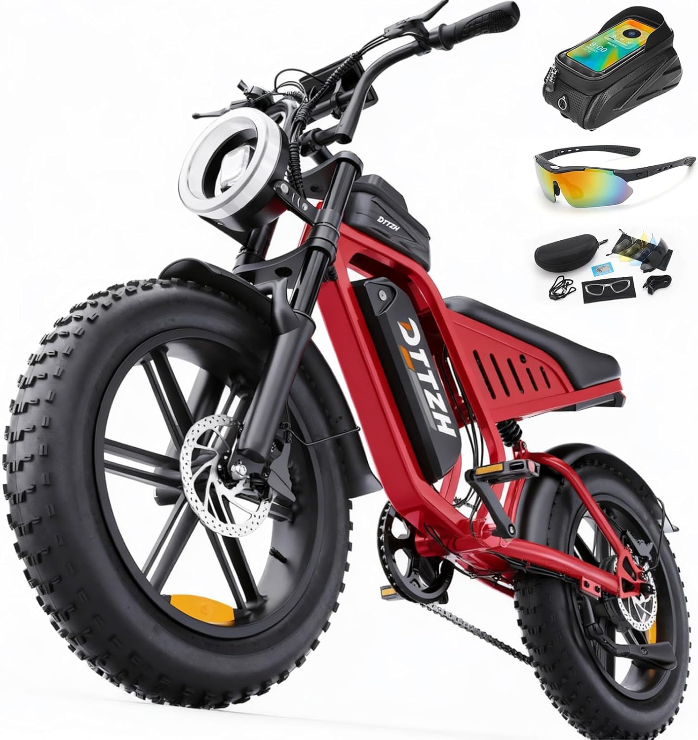Electric Bicycle with Removable Battery, Dual Suspension, 7-Speed Gears, 20-Inch Fat Tires, LCD Display, Adult Use
