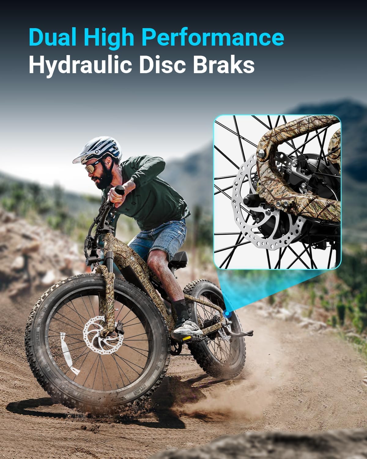 Electric Bicycle with Removable 48V Battery, Full Suspension, 7-Speed Gears, 26-Inch Fat Tires