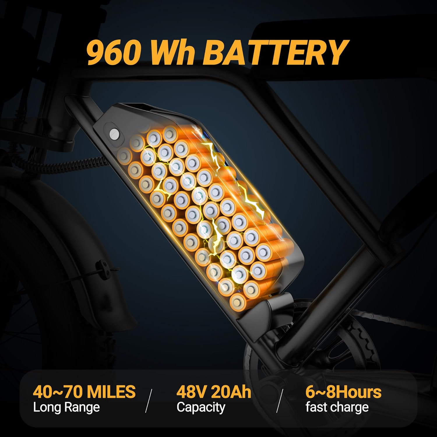 Electric Bicycle with Removable 48V Battery, Dual Suspension, 7-Speed Gears, 20-Inch Wheels, Rear Seat