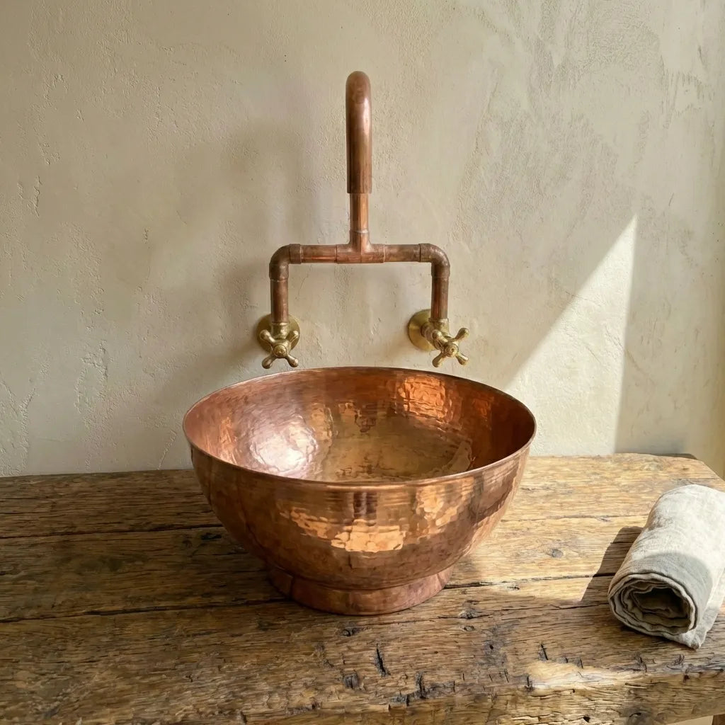 Handcrafted copper vessel sink, Custom Sized Bathroom sink