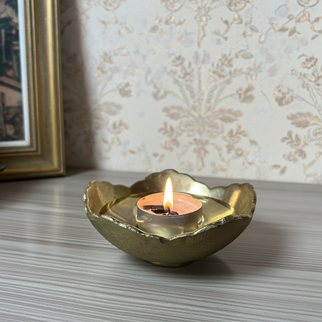 Set of 3 Solid Brass Tealight Holders – Unlacquered Candle Bowls for Home Décor
