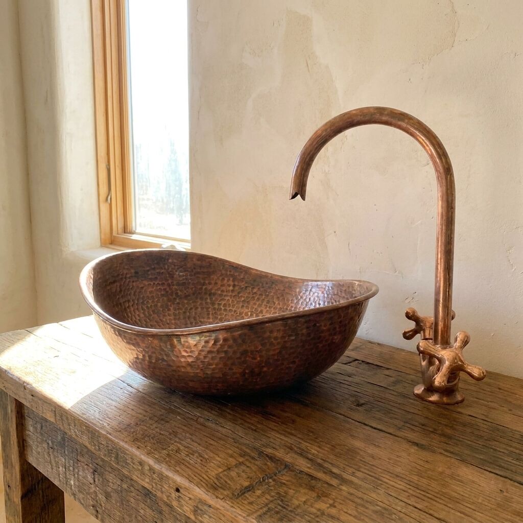 Aged Copper Sink – Handmade Hammered Vessel Basin