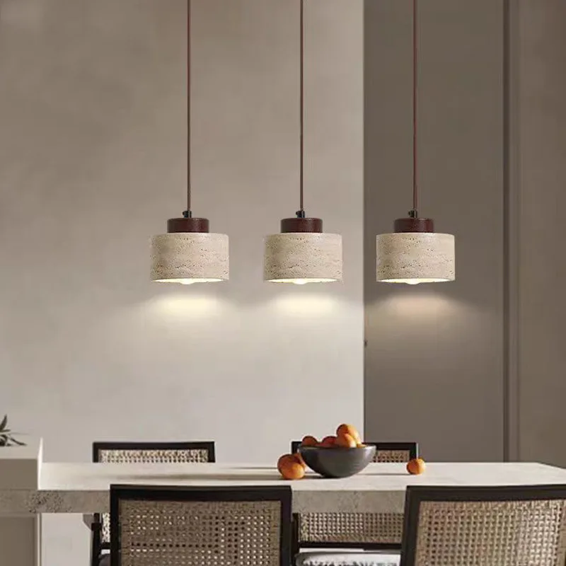Arvo Wabi Sabi Cylinder Travertine Stone Pendant Light