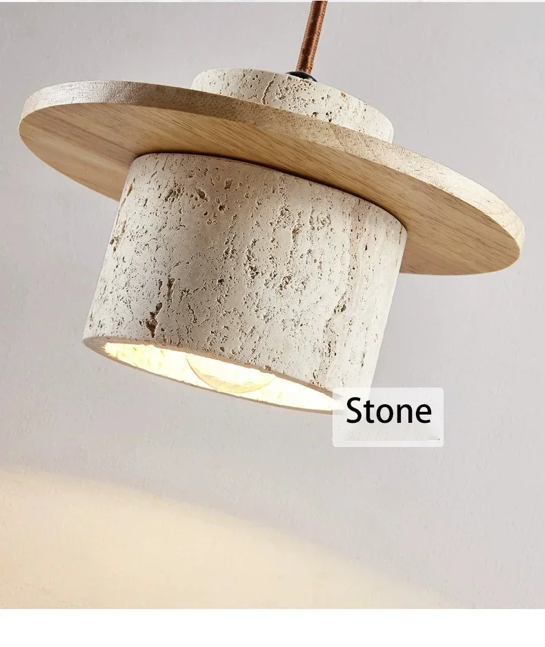Kanso Wabi Sabi Travertine and Wood Pendant Light