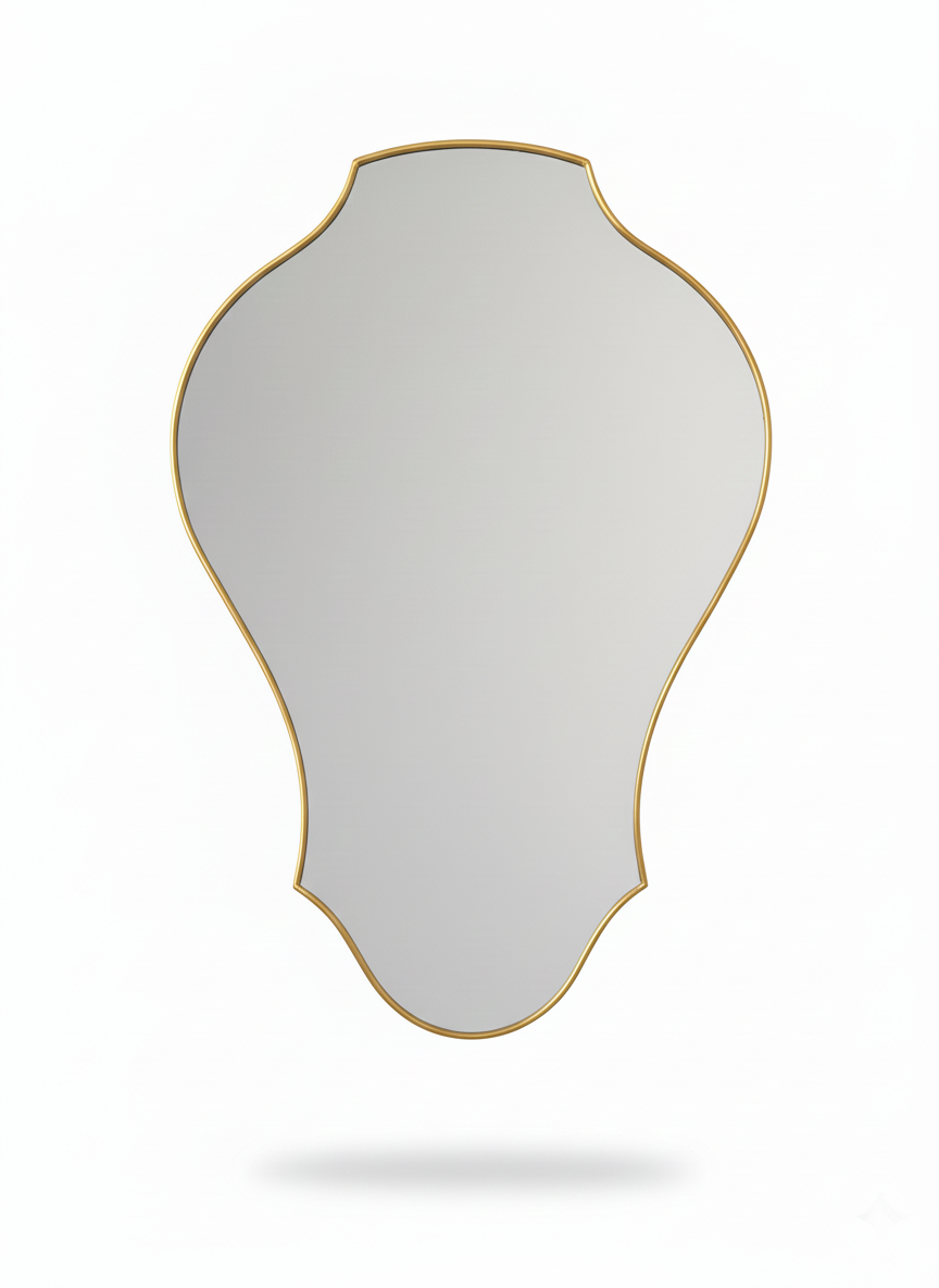 Varaudu Curved Tulip Shield Mirror Unlacquered Brass Mirror - Antique Brass Bathroom Mirror, Vanity Wall Decor