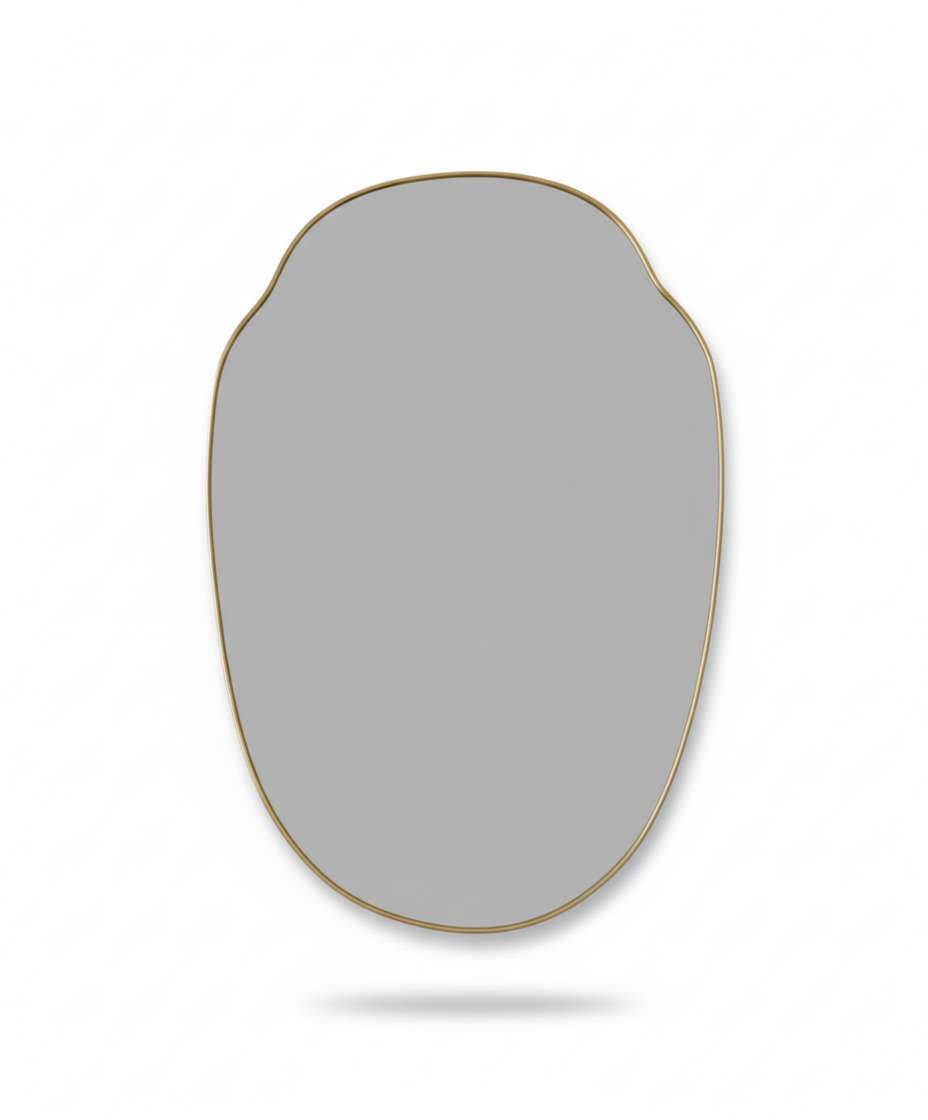Varaudu Pebble Crest Mirror Modern Brass Wall Decor - Antique Brass Bathroom Mirror, Vanity Wall Decor