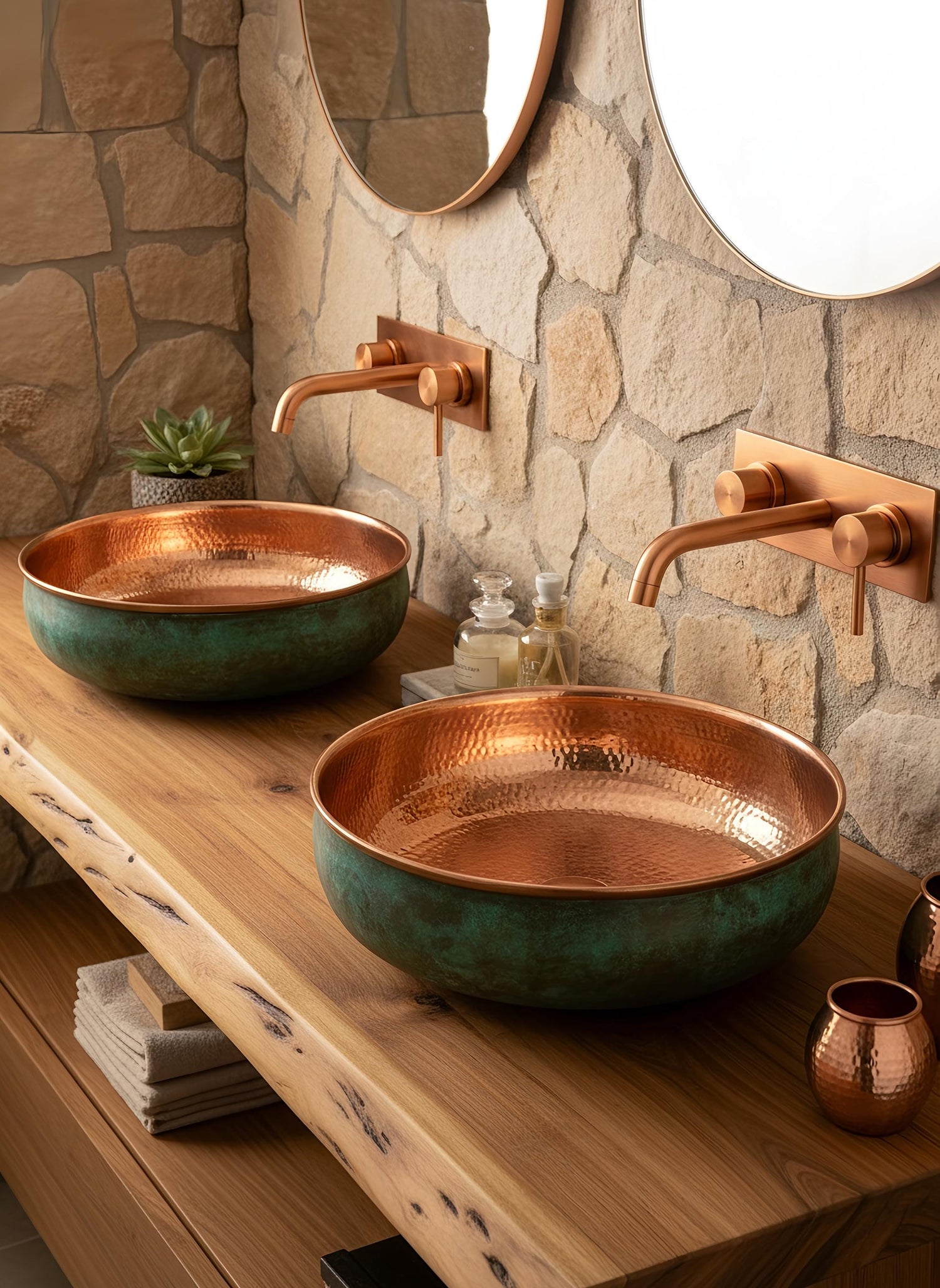 Green Patina Copper Sink – Handmade Hammered Copper Bowl With Oxidized Finish