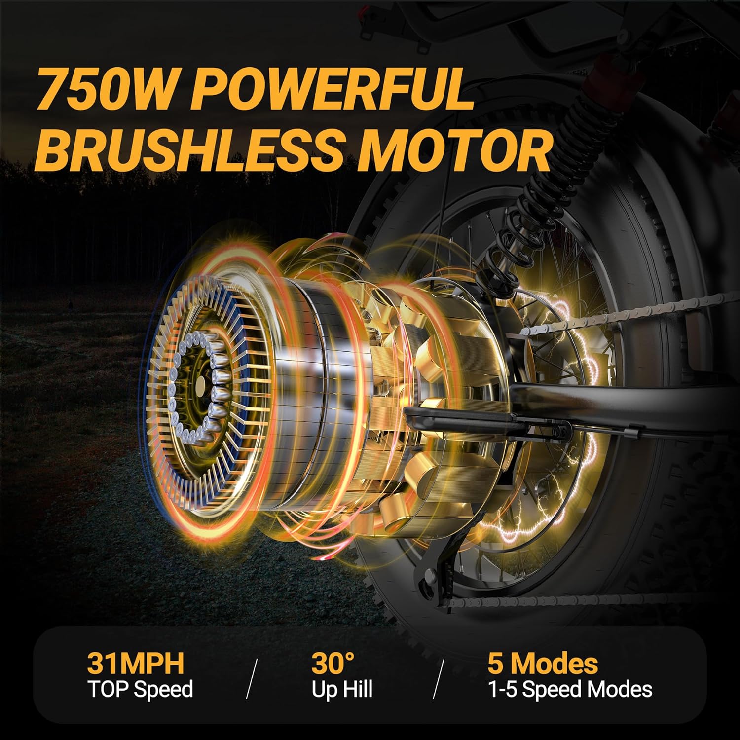 Electric Bicycle with Removable 48V Battery, Dual Suspension, 7-Speed Gears, 20-Inch Wheels, Rear Seat