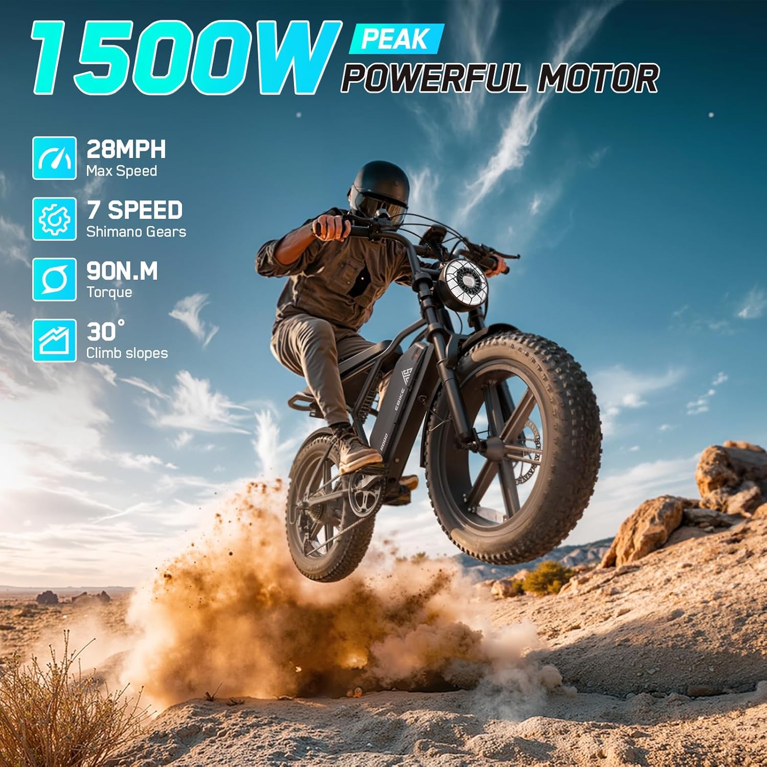 Electric Bicycle with Removable 48V Battery, Dual Suspension, 7-Speed Gears, 20-Inch Fat Tires, LCD Display