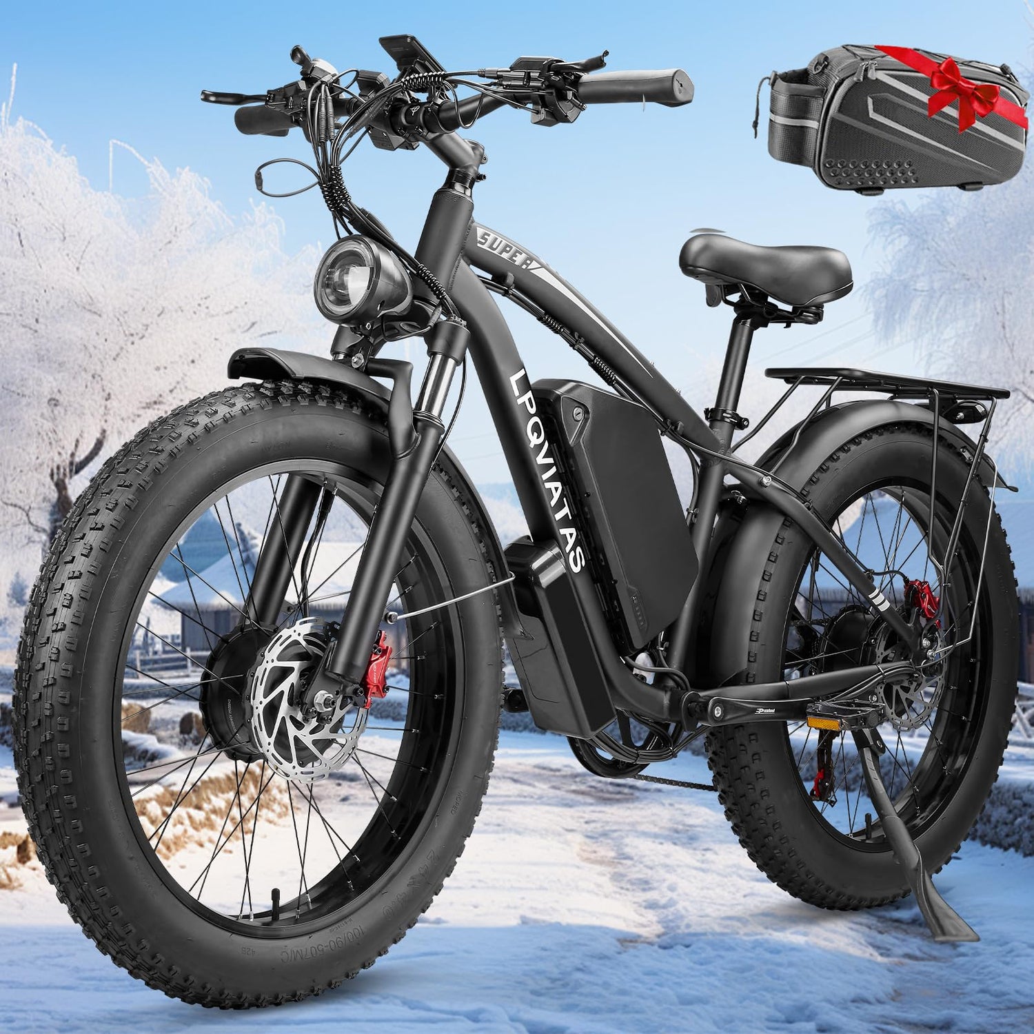 Electric Bicycle with Dual Assist, Removable 52V Battery, 7-Speed Gears, 24-Inch Fat Tires