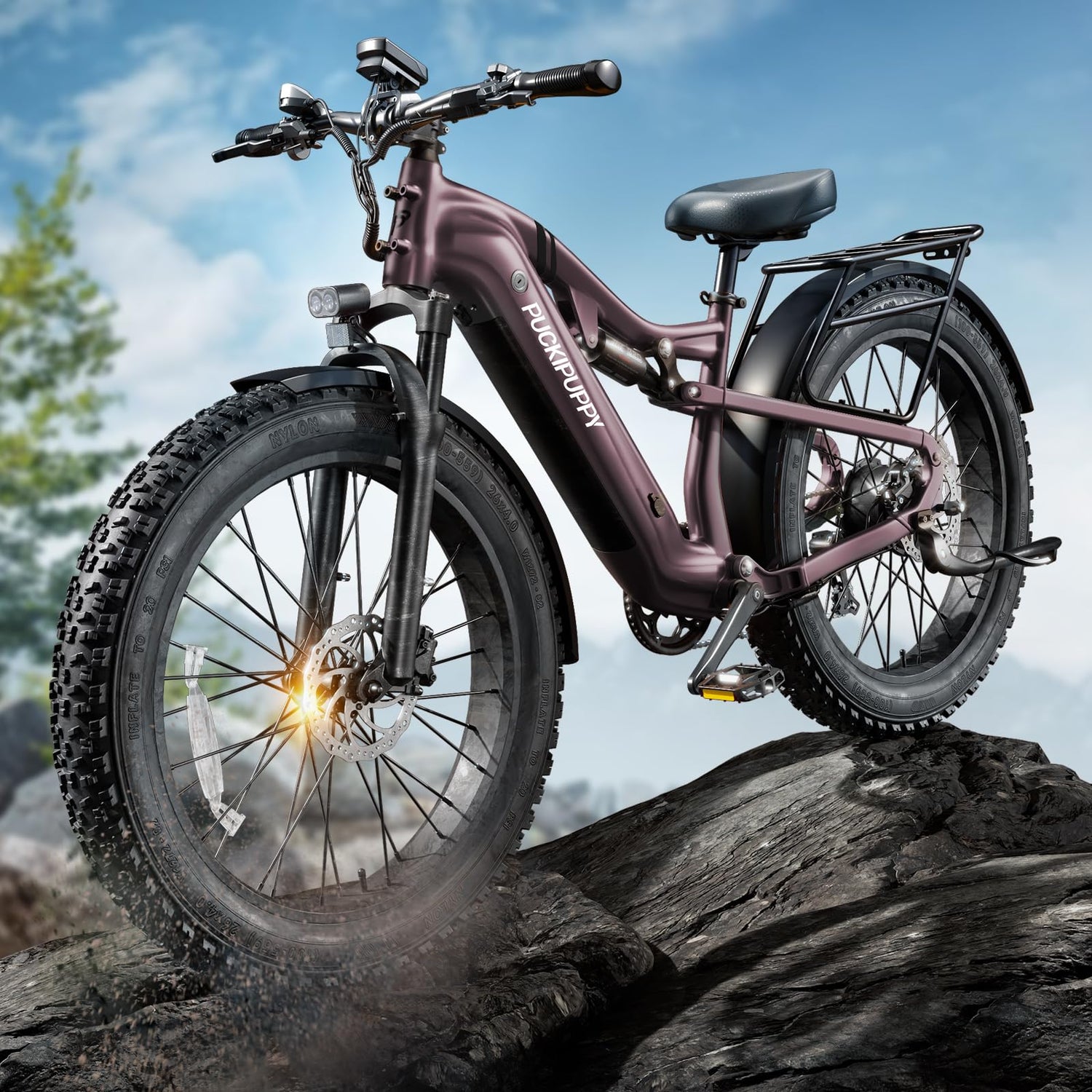 Electric Bicycle with Removable 48V Battery, Full Suspension, 7-Speed Gears, 26-Inch Fat Tires