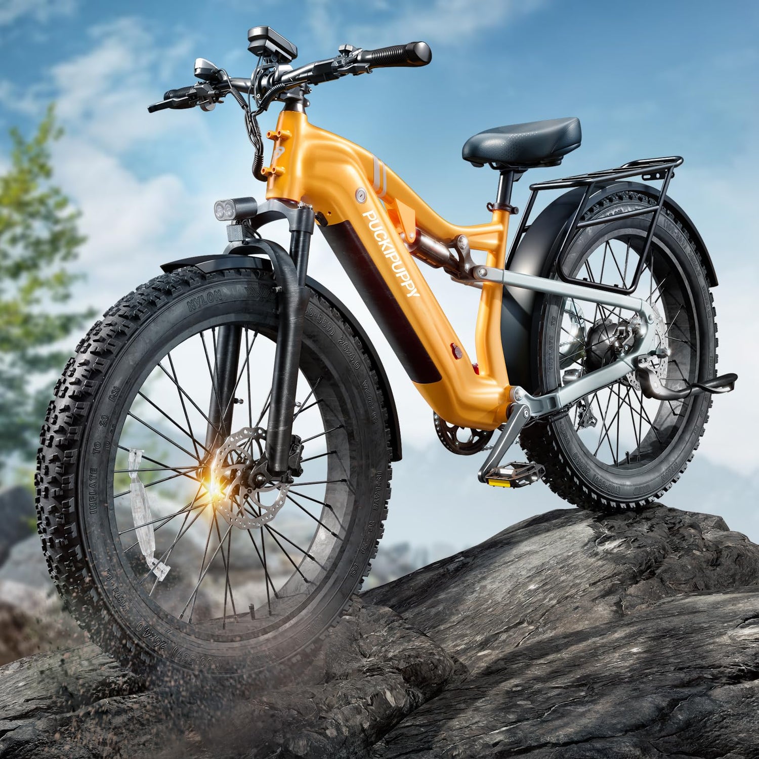 Electric Bicycle with Removable 48V Battery, Full Suspension, 7-Speed Gears, 26-Inch Fat Tires