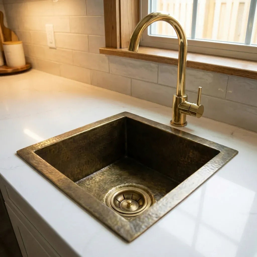 Antique Bronze Hammered Brass Undermount Sink - Rustic Brass Kitchen Sink