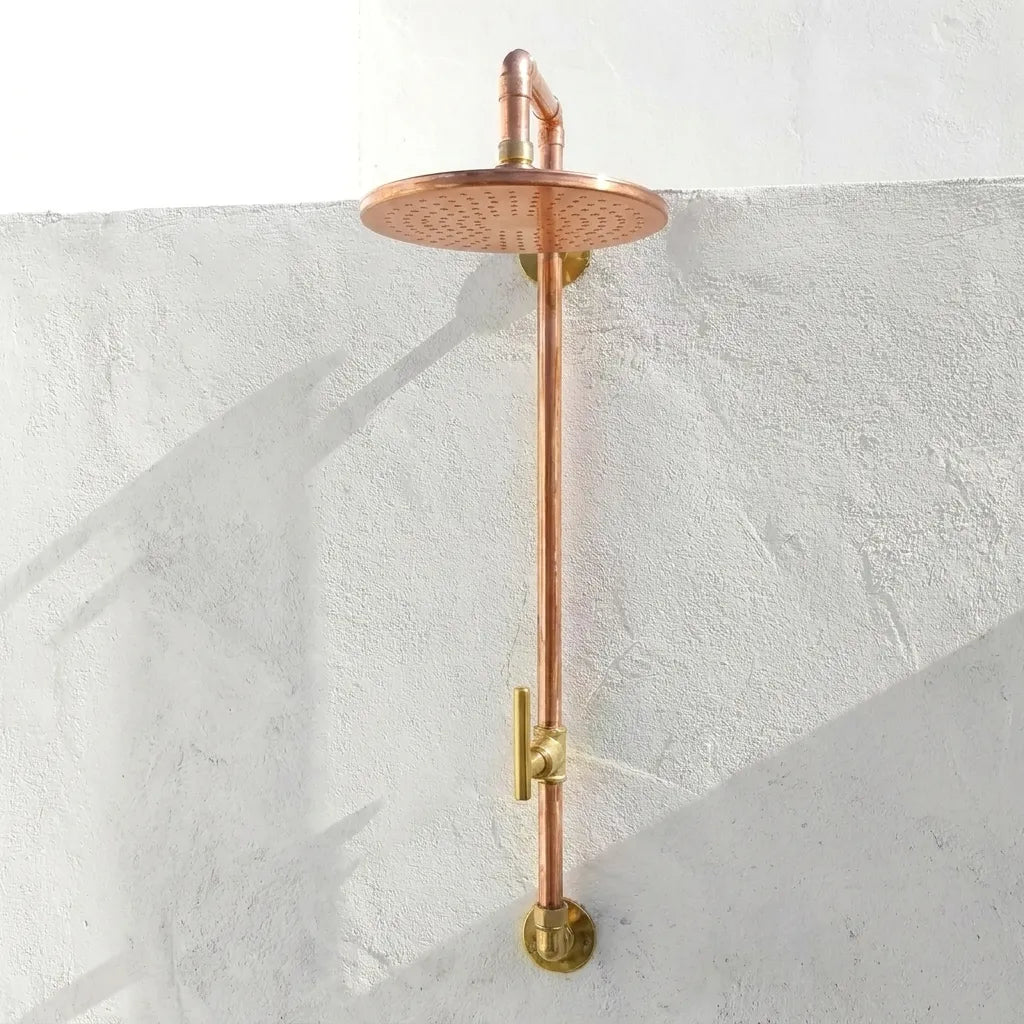 Outdoor Copper Rain Shower System with Single Handle – Wall Mounted Luxury Shower Fixture