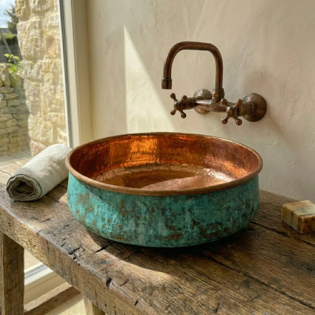 Handmade Copper Patina Bathroom Vessel Sink ,Round Vessel sinks for bathroom