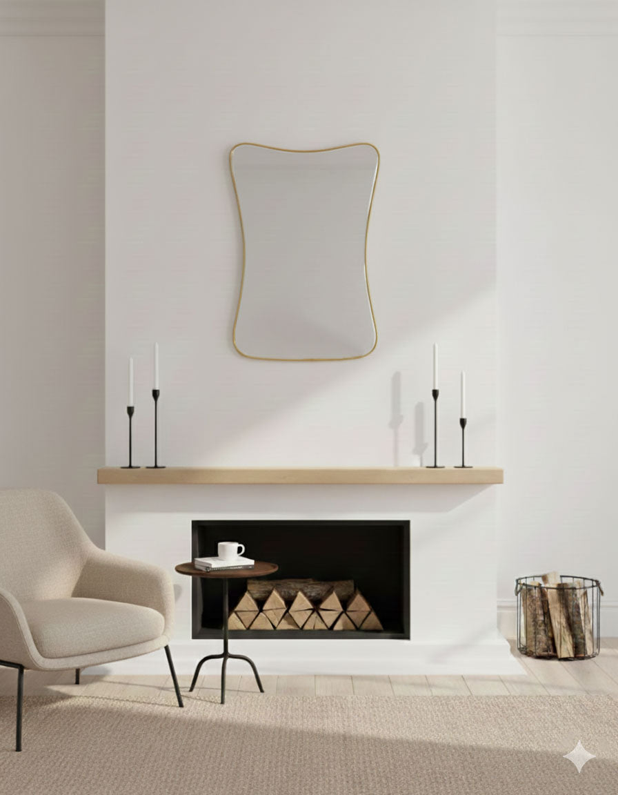 Varaudu Cloud Curve Rectangle Mirror Handmade Mirror - Antique Brass Bathroom Mirror, Vanity Wall Decor