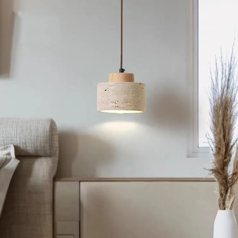 Arvo Wabi Sabi Cylinder Travertine Stone Pendant Light