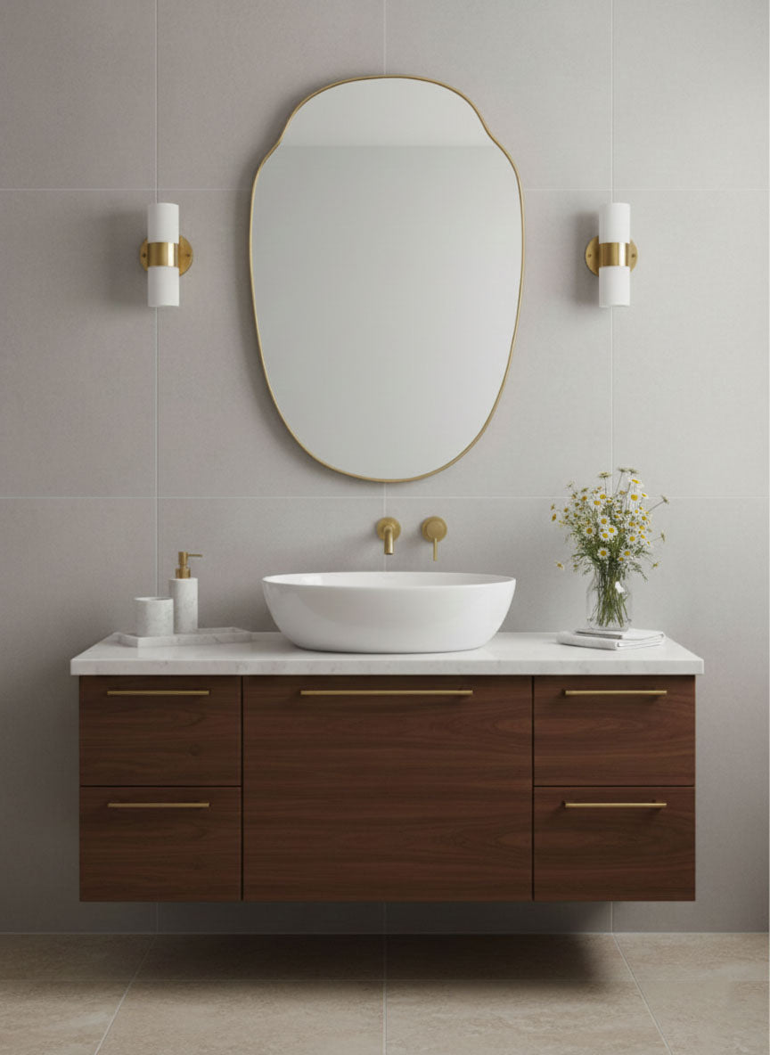Varaudu Pebble Crest Mirror Modern Brass Wall Decor - Antique Brass Bathroom Mirror, Vanity Wall Decor