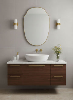 Varaudu Pebble Crest Mirror Modern Brass Wall Decor - Antique Brass Bathroom Mirror, Vanity Wall Decor