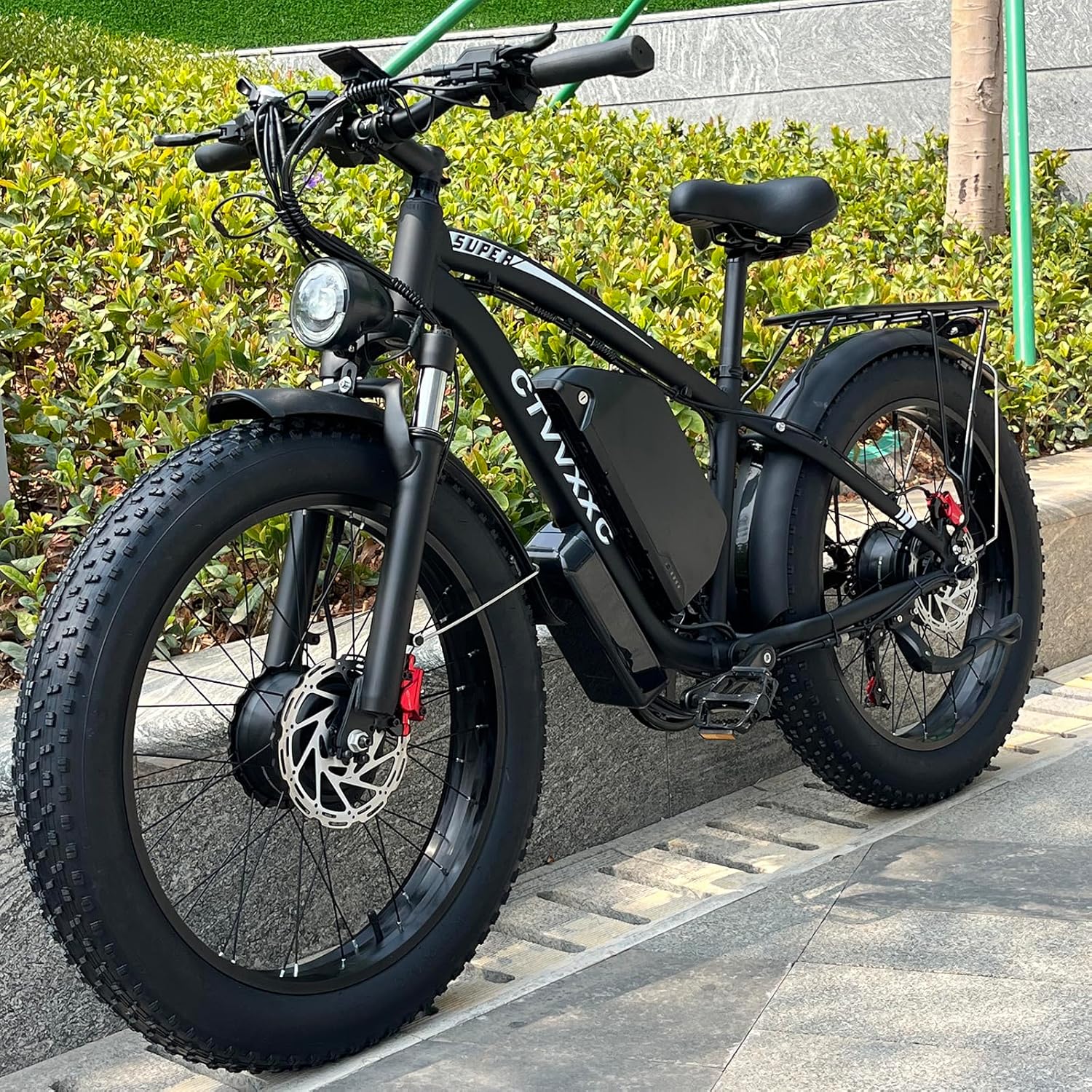 Electric Bicycle with Dual Assist, Removable 52V Battery, 7-Speed Gears, 24-Inch Fat Tires