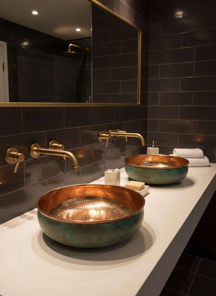 Green Patina Copper Sink – Handmade Hammered Copper Bowl With Oxidized Finish