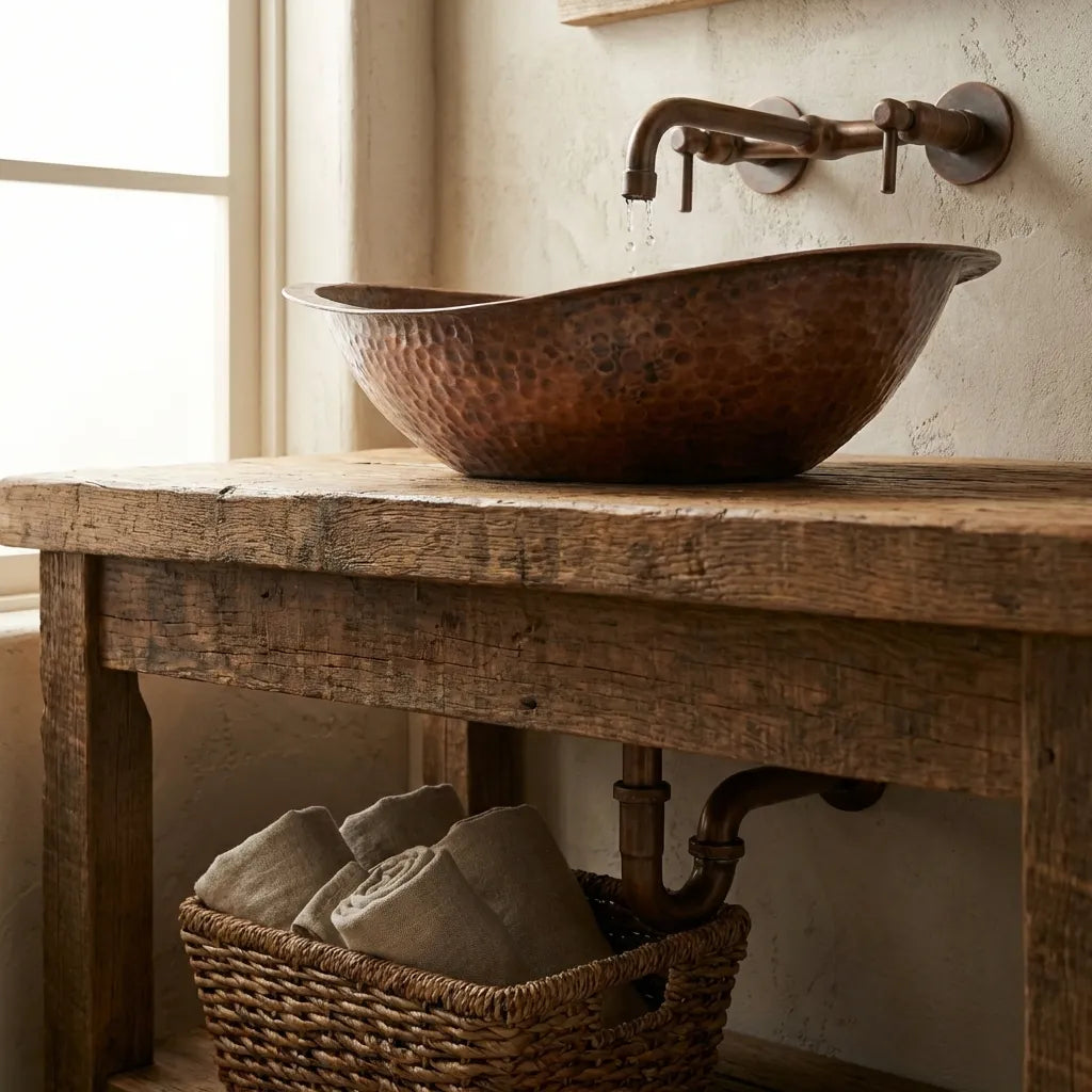 Aged Copper Vessel sink Bathroom, Hammered Oval Bathroom Sink