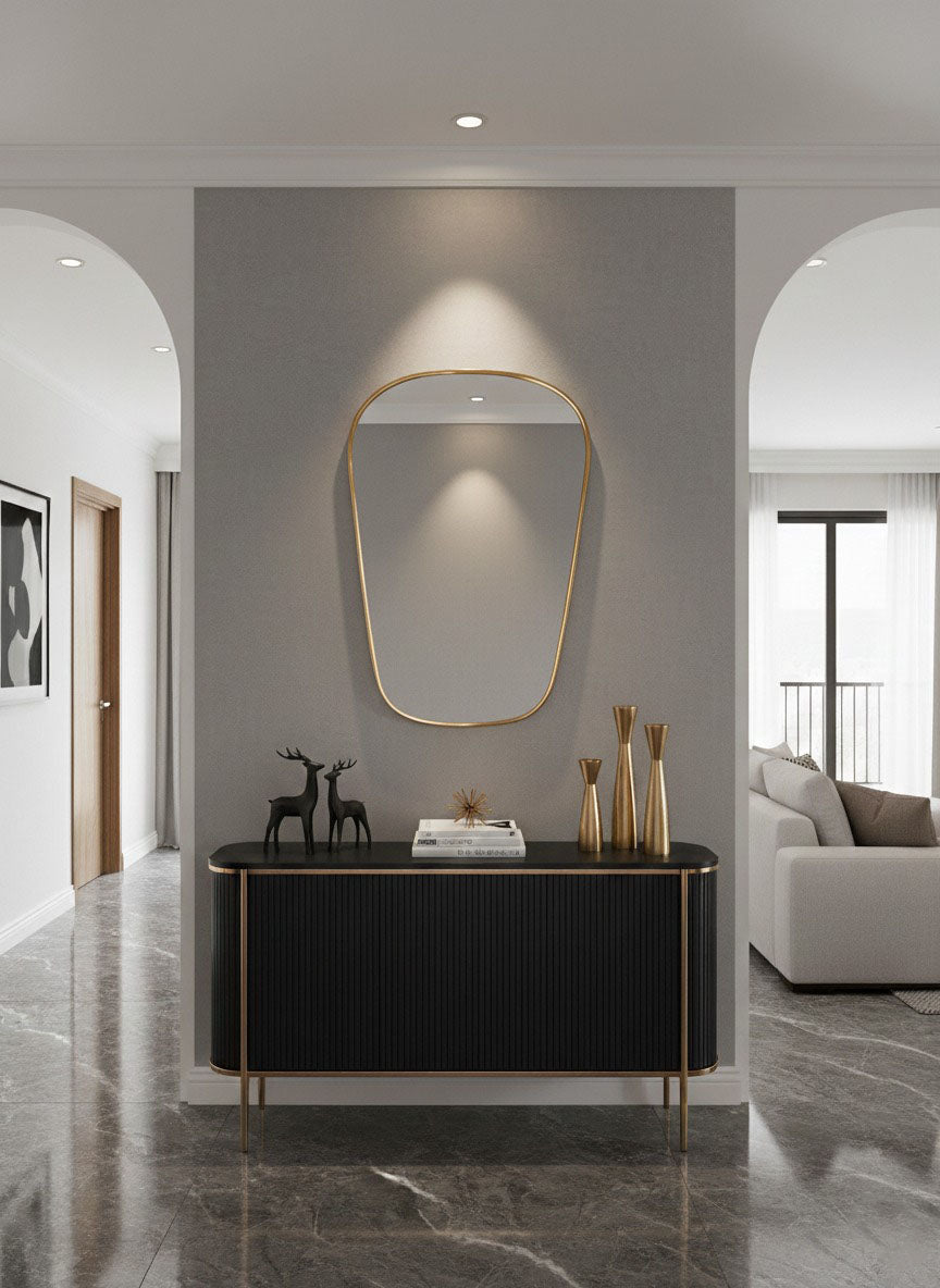 Varaudu Italian Brass Wall Mirror - Antique Brass Bathroom Mirror, Vanity Wall Decor