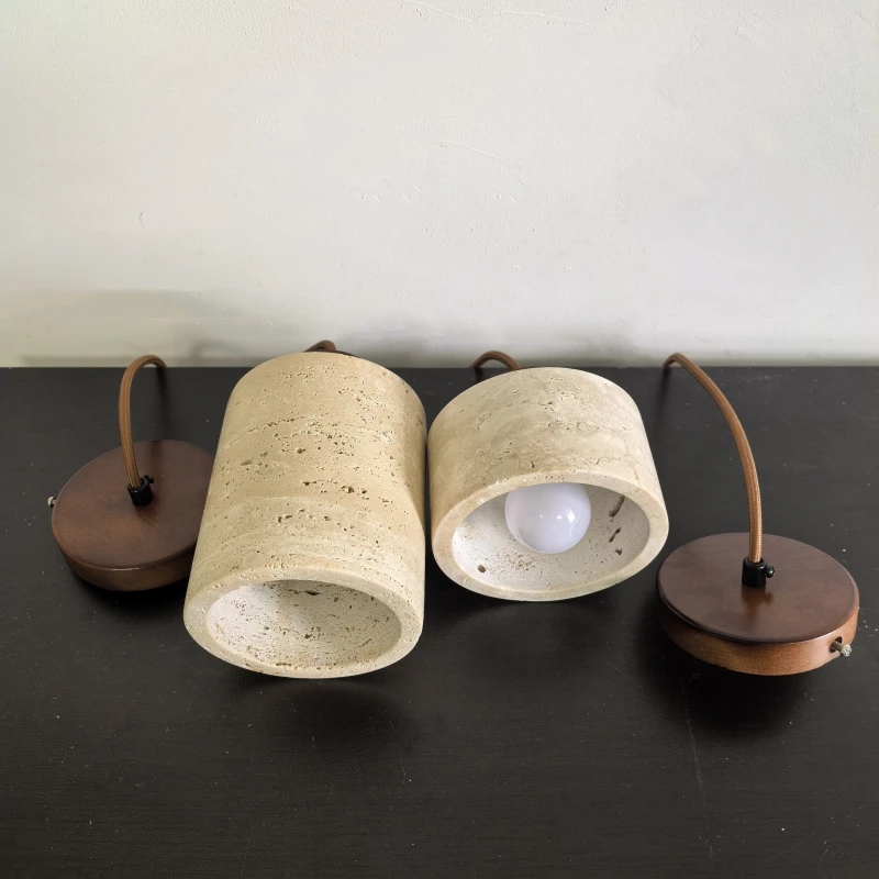 Arvo Wabi Sabi Cylinder Travertine Stone Pendant Light