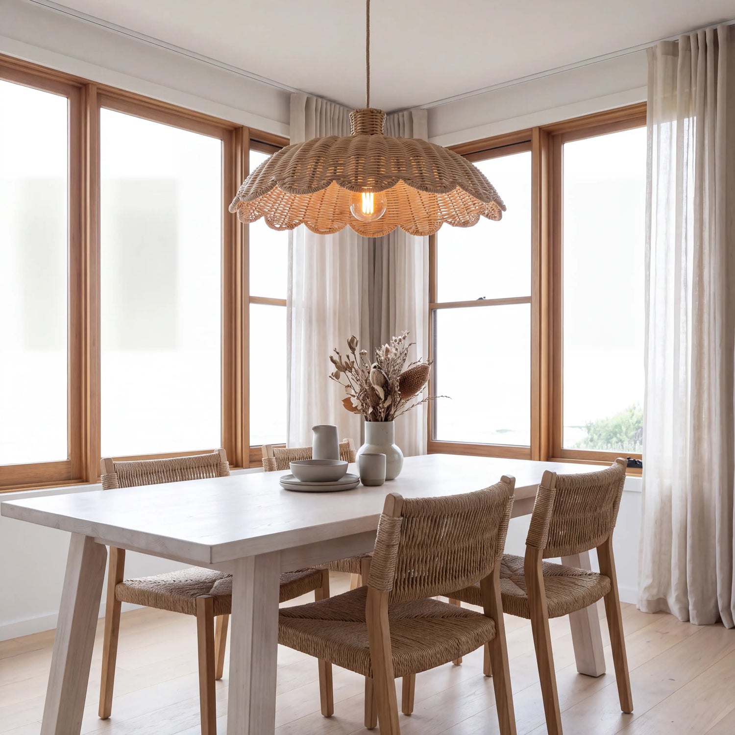 Alice Boho Scallop Rattan Pendant Light