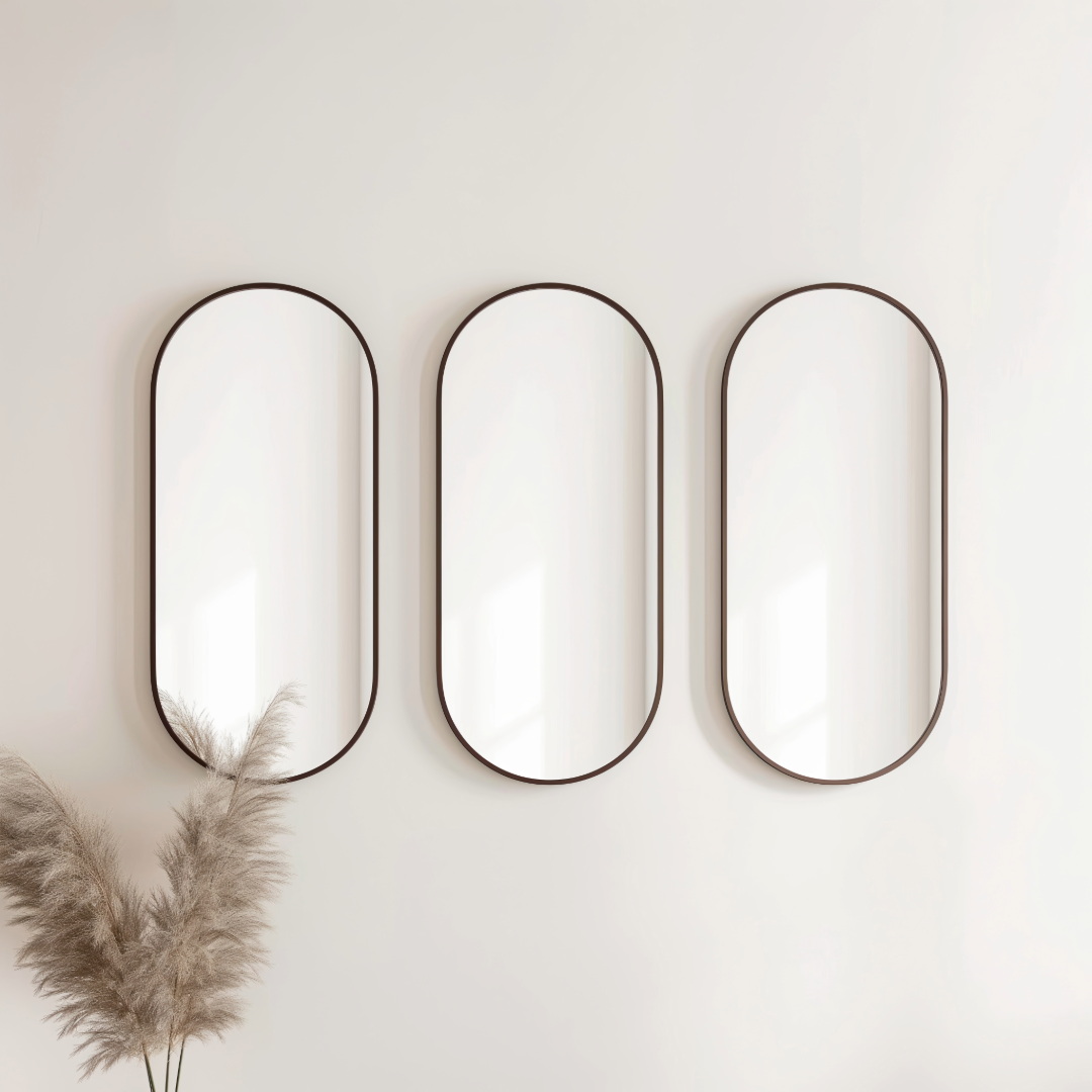 Varaudu Antique Brass Capsule Mirror Brass Wall Mirror - Antique Brass Bathroom Mirror, Vanity Wall Decor