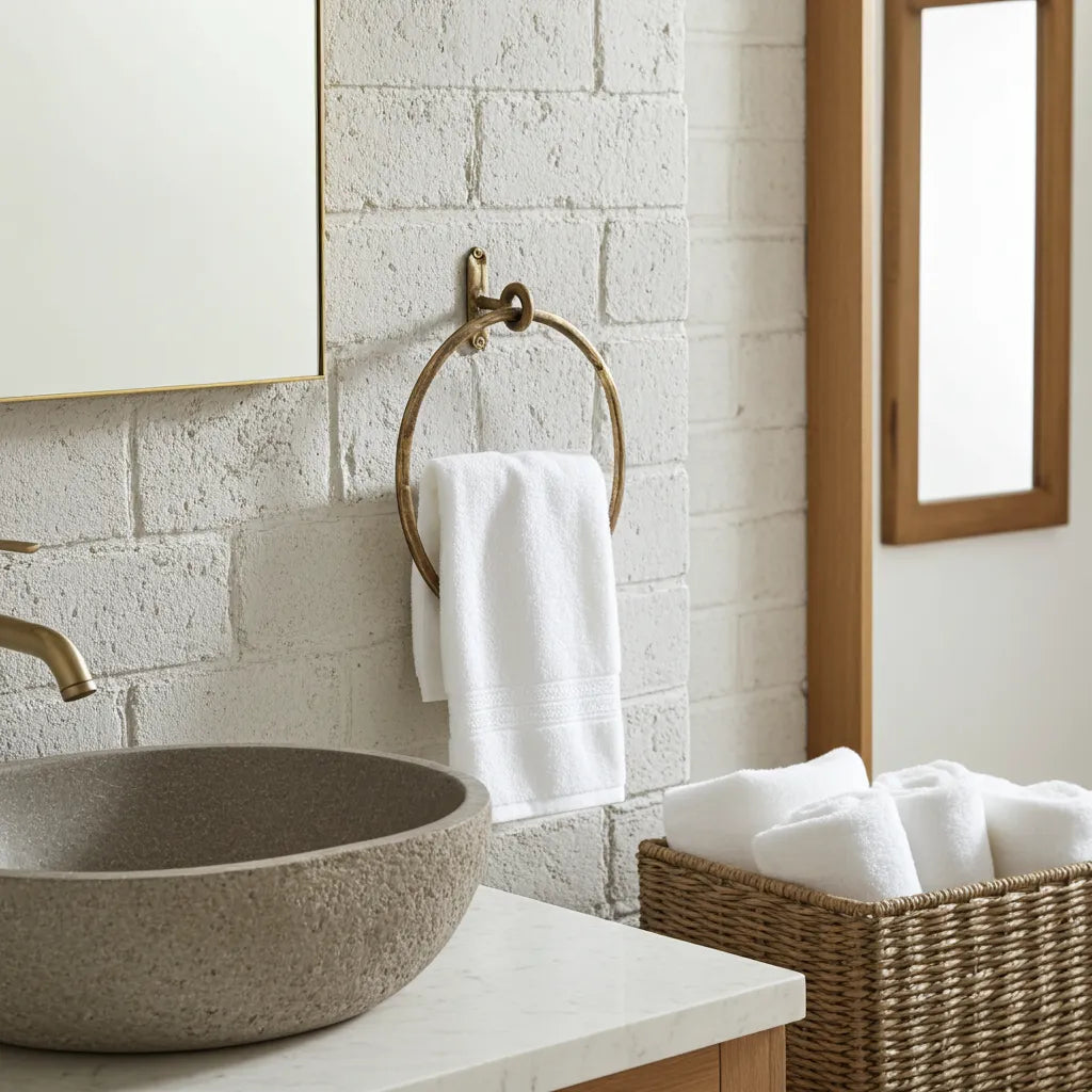 Vintage Brass Towel Ring – Handmade Round Wall Mounted Bathroom Holder