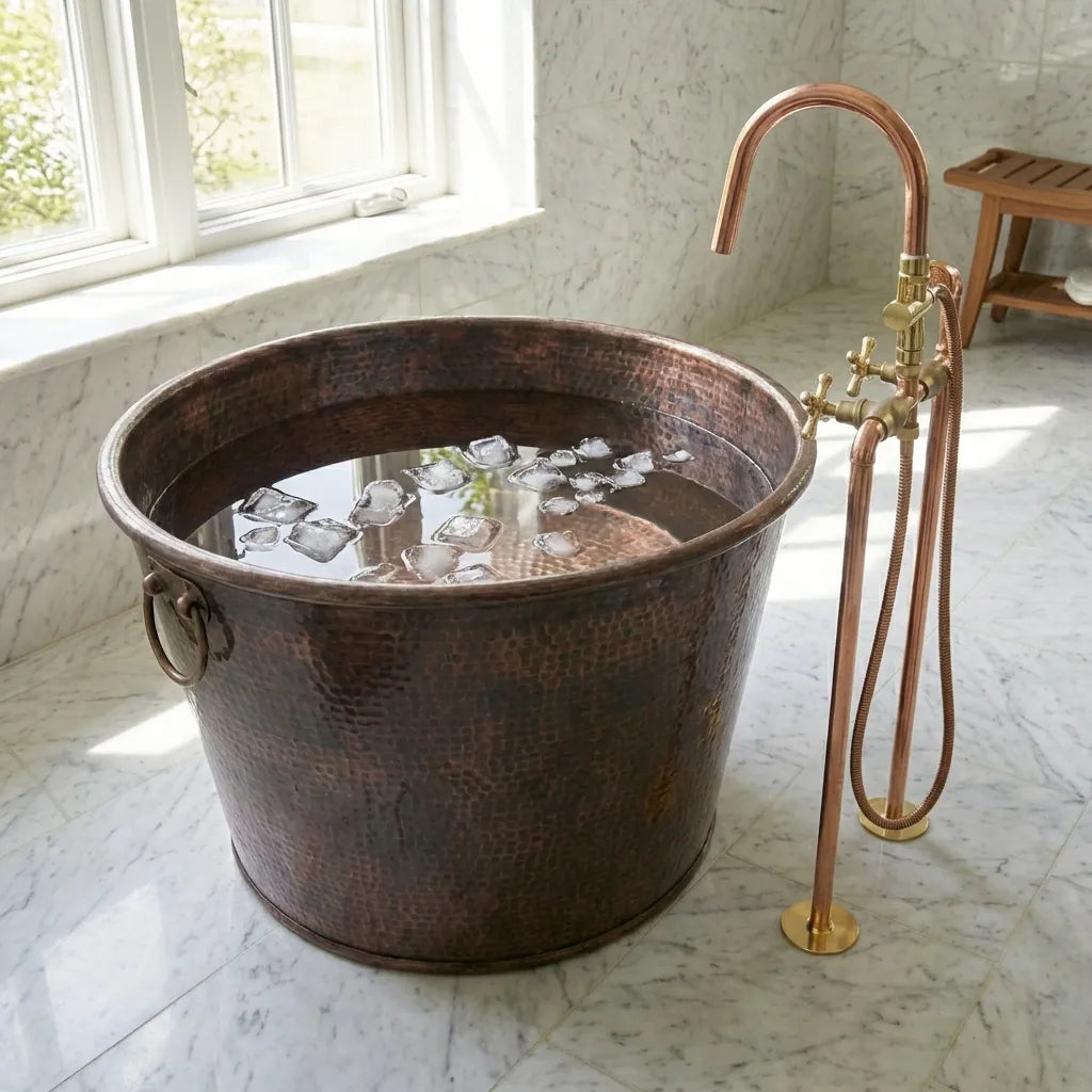 Hand-Hammered Copper Ice Bath Tub – Luxury Cold Plunge Soaking Tub for Bathroom & Spa