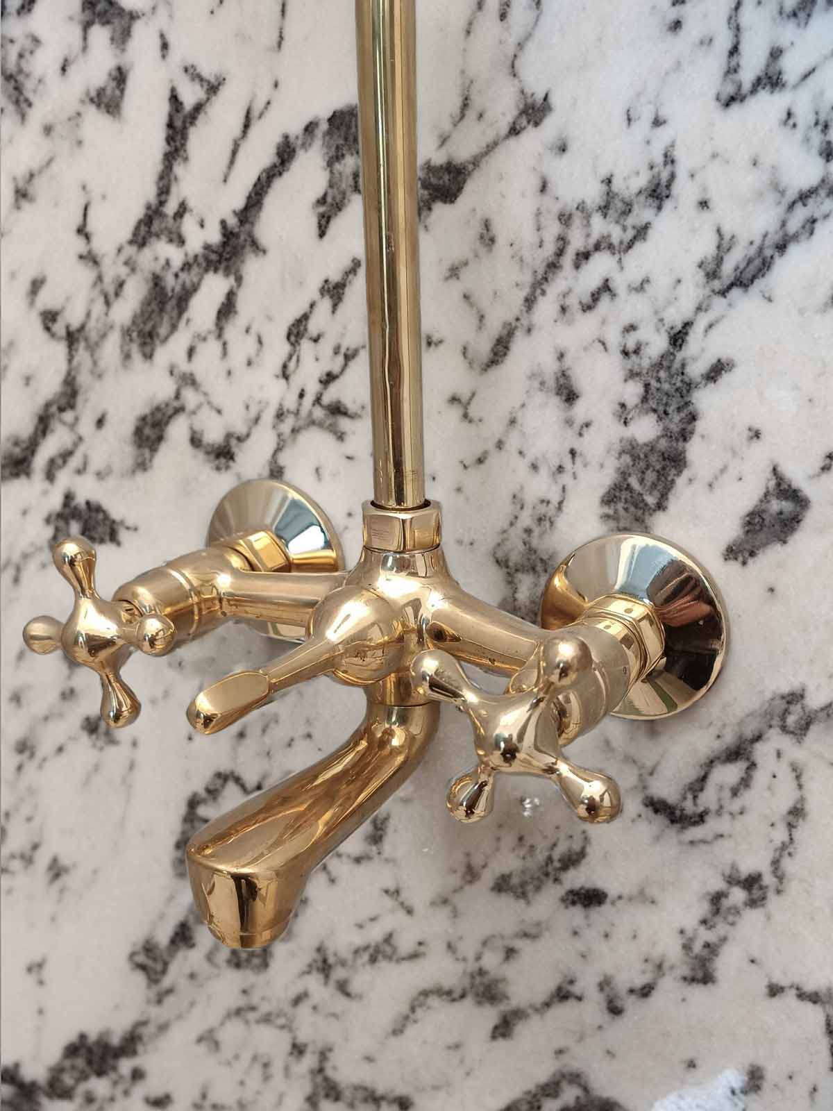 Unlacquered Brass Exposed Bathtub & Shower System Set - Brass Tub Faucet