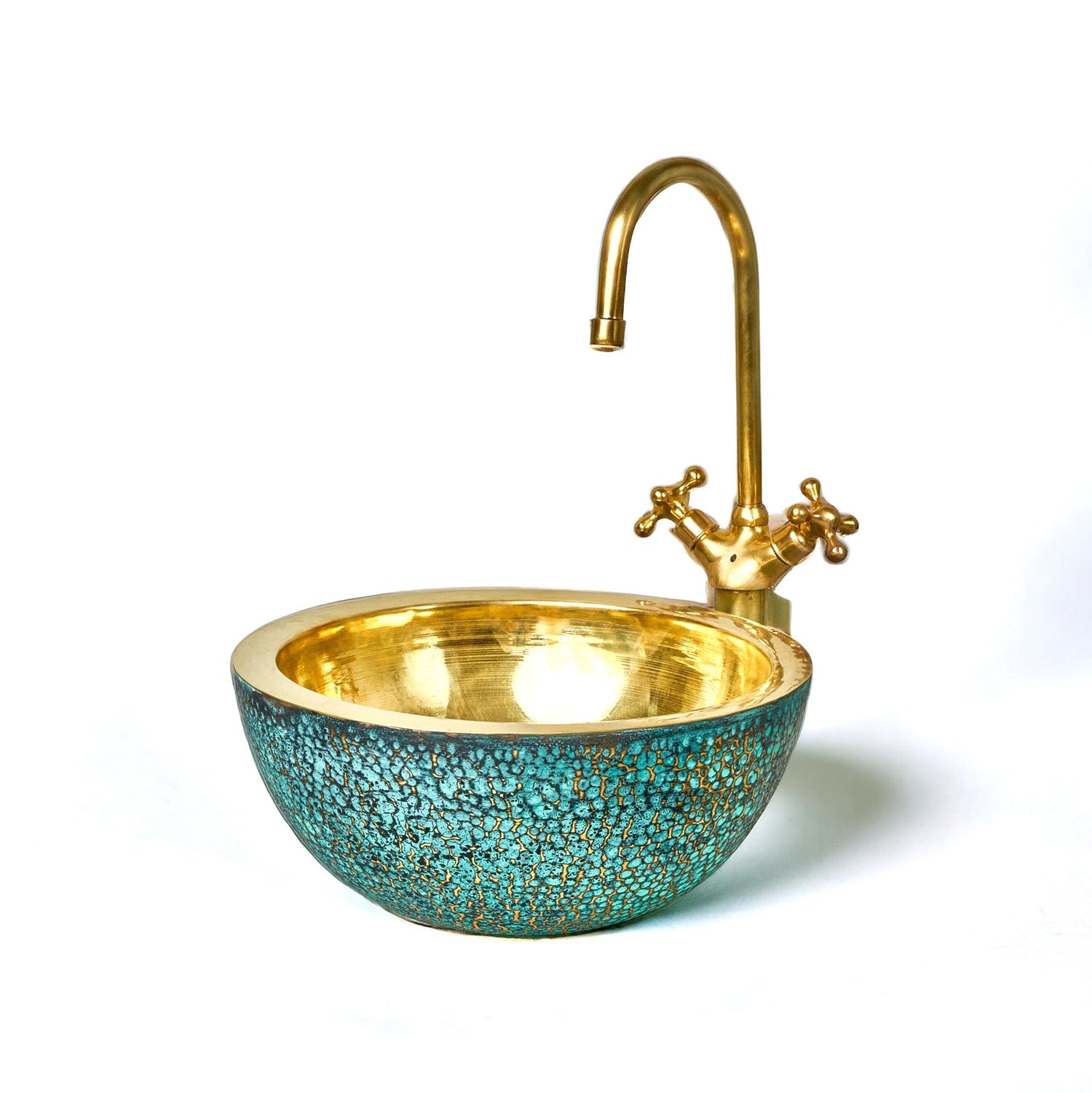 Brass Vessel Sink For Bathroom, Blue Patina Brass Sink