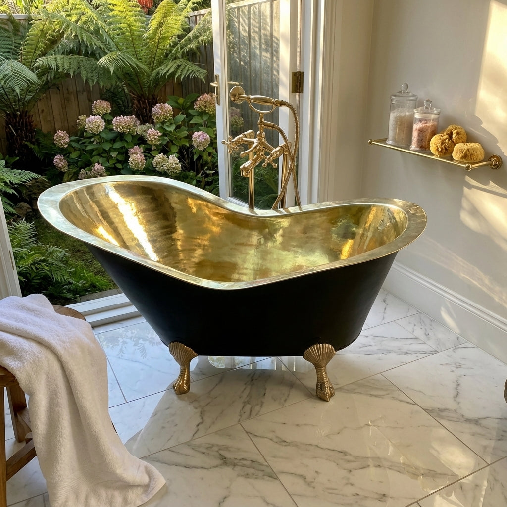 Brass Clawfoot Brass Bathtub With Black Exterior