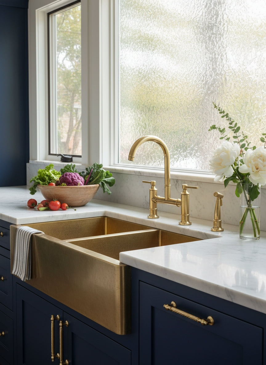 Solid Brass Bridge Kitchen Faucet with Side Sprayer